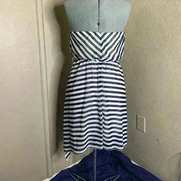 RUBY ROX SUN DRESS STRAPLESS Blue White Stripe - Picture 4 of 6